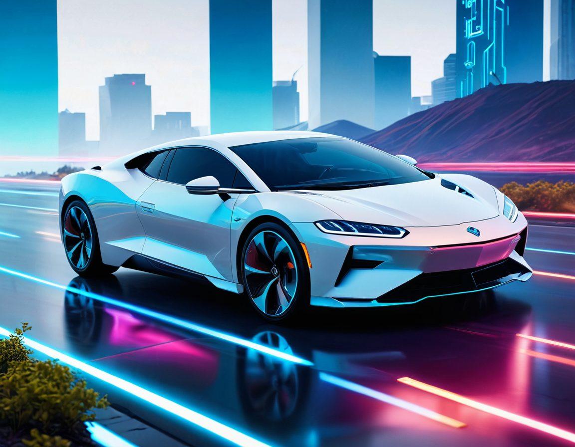 A sleek, modern car driving effortlessly through a digital landscape, symbolizing seamless vehicle upkeep. Floating around it are holographic icons representing automated registration renewal, including a calendar, a checkmark, and a smooth gear mechanism. Bright, user-friendly design with a sense of tranquility and efficiency. super-realistic. vibrant colors. white background.
