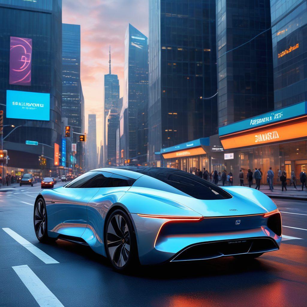 A serene, futuristic cityscape with a sleek car gliding smoothly through automated checkpoints. The car's display shows a 'Subscription Renewed' message, while nearby are calm users with mobile devices displaying renewal confirmations. The background has minimalist, tech-inspired elements symbolizing simplicity and automation. super-realistic. vibrant colors. modern aesthetic.